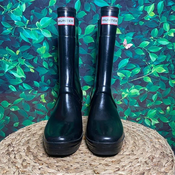 Hunter Shoes - Hunter wedge black rubber rain boots